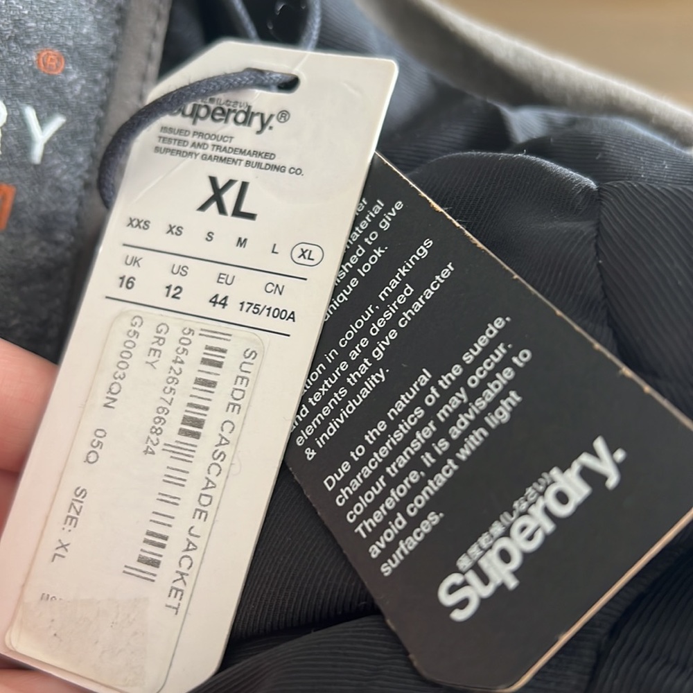 Superdry Grey Suede Cascade Jacket Size XL NWT - Picture 4 of 5